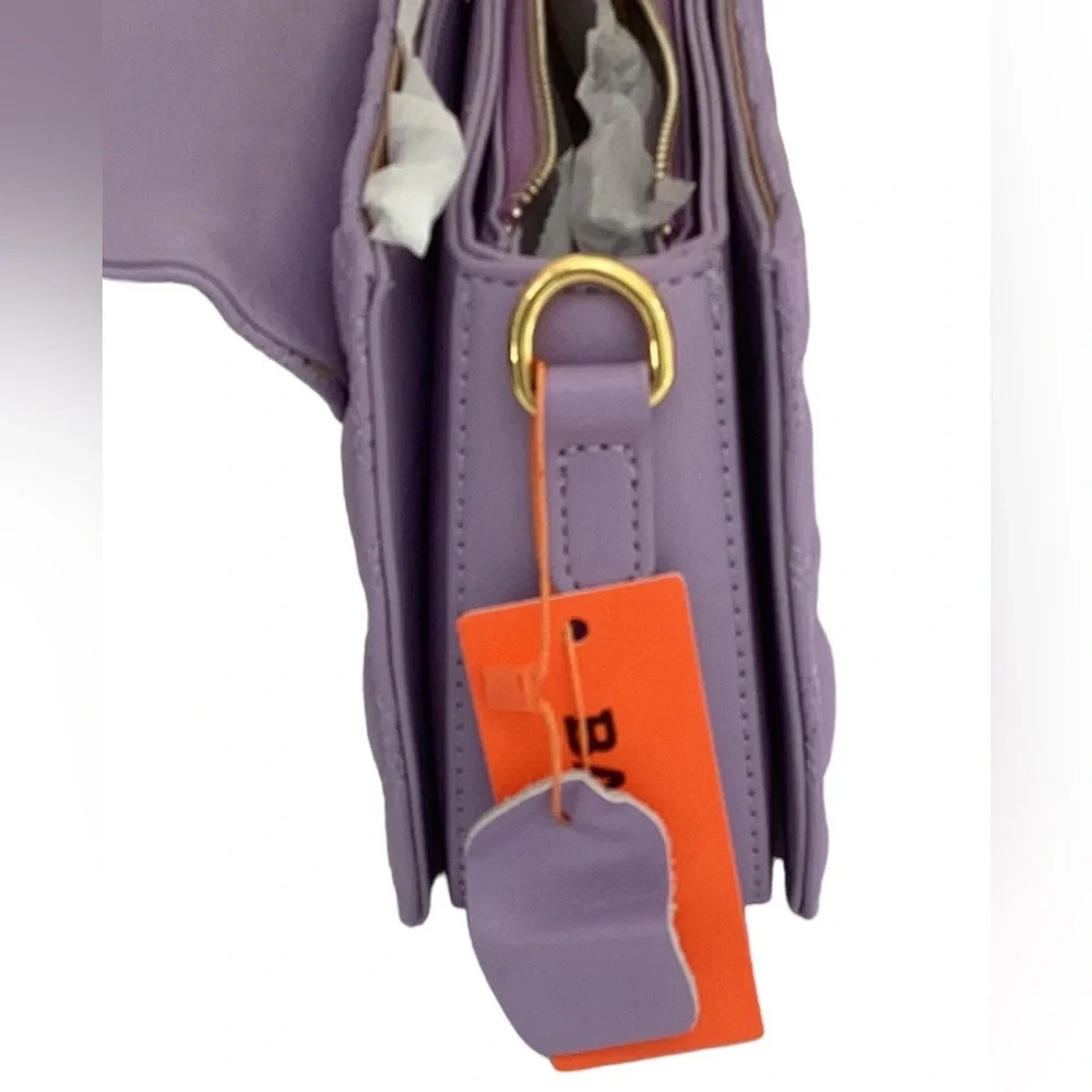 BAGCO NWT LIGHT PURPLE LEATHER CROSSBODY BAG PURSE CLUTCH GOLD TONE HARDWARE - Picture 9 of 11